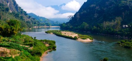 Discovery-of-Laos,-Nong-khiaw-river--Banner
